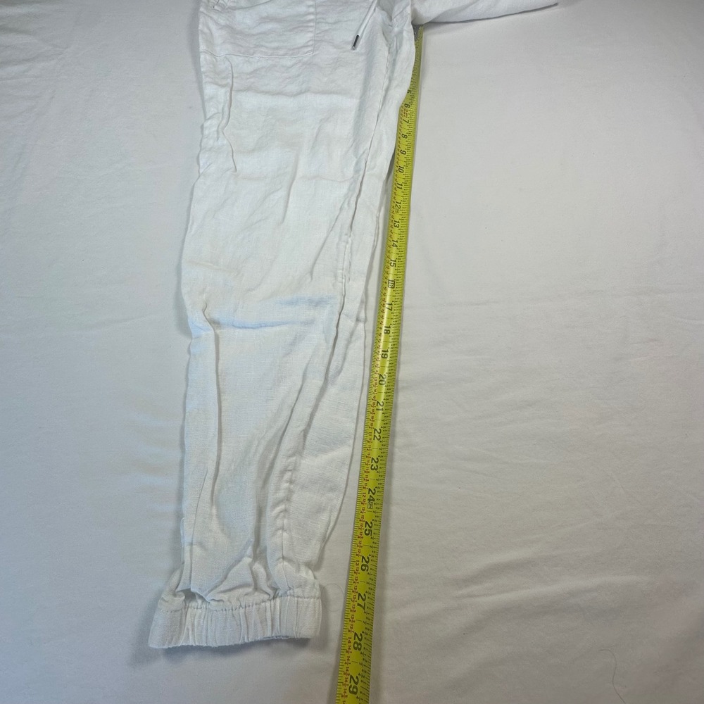 Athleta White Linen Blend Jogger Pants Drawstring Waist Elastic Cuffs Casual 4 - Picture 7 of 13